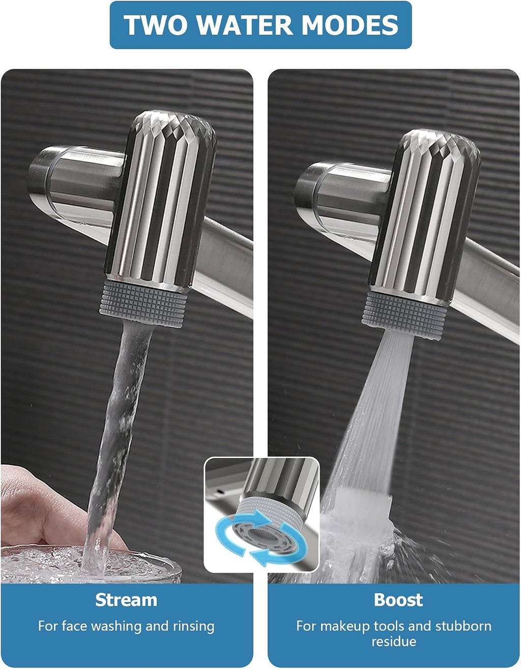 Lefton Rotatable Bathroom Faucet with 2 Water Modes, Single Hole Vanity Sink Faucet for Bathroom and Laundry Room, Brushed Nickel, BF2208-0