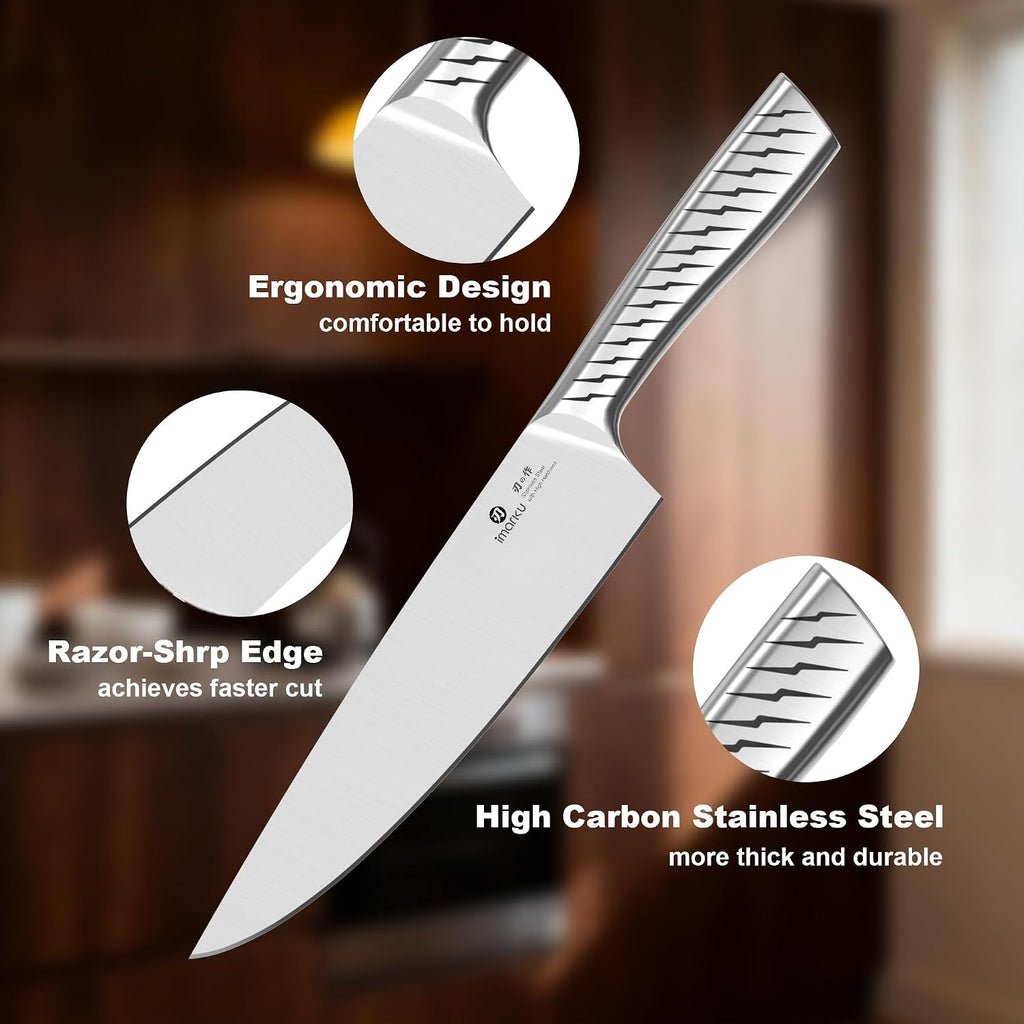 imarku 14-Piece Knife Set with Block, One Set for Meat, Fish, Veggies & Bread, Glides Through Every Cut, High Carbon Stainless Steel with Built-in Sharpener, Dishwasher Safe,Ergonomic Non-Slip Handle