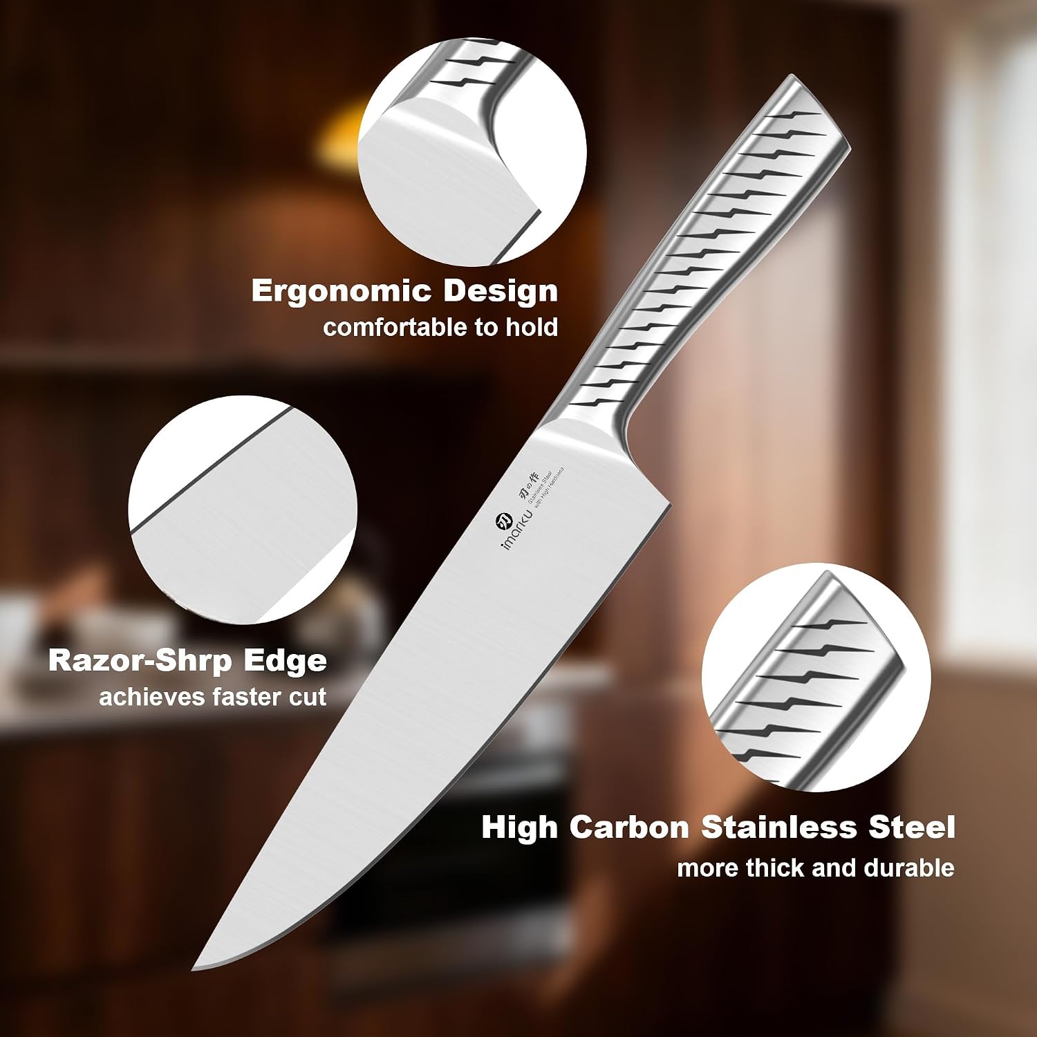 imarku 14-Piece Knife Set with Block, One Set for Meat, Fish, Veggies & Bread, Glides Through Every Cut, High Carbon Stainless Steel with Built-in Sharpener, Dishwasher Safe,Ergonomic Non-Slip Handle