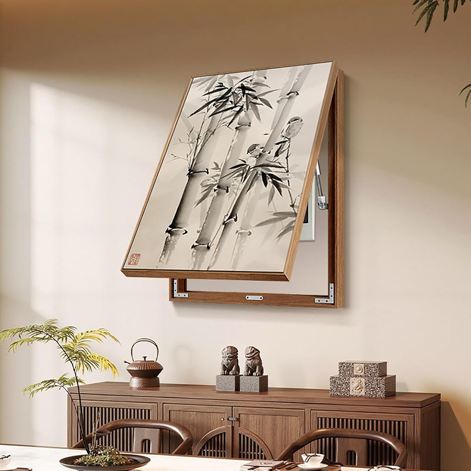 Decorative Fuse Box Cover, Wall Mounted Electrical Panel Cover, Hide Paintings Wall Art with Frame, Oriental Elegance Style, Easy Installation(Brown 14,45 * 55cm/17.7 * 21.6in)