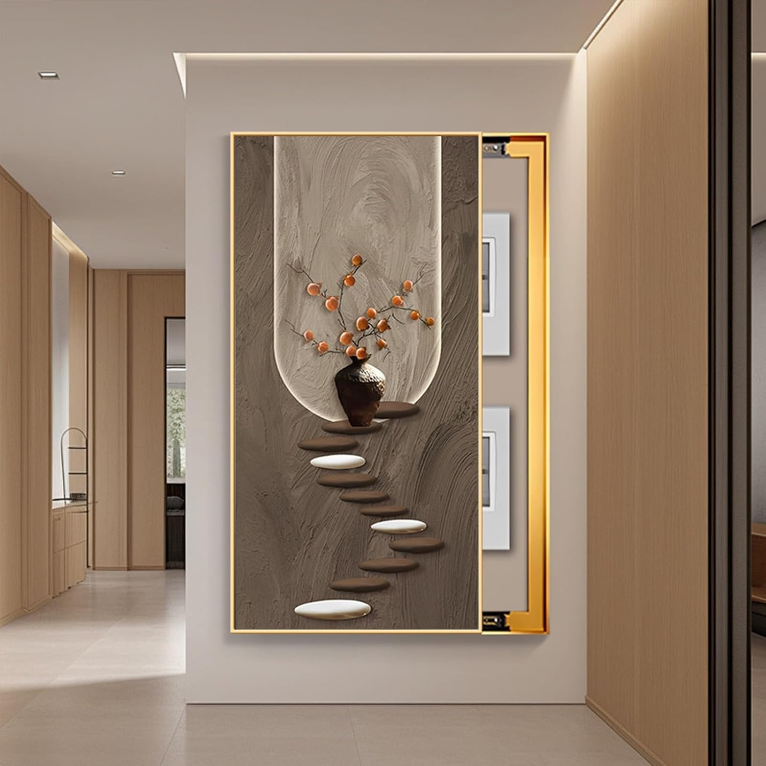 JHDXL Breaker Box Cover, Decorative Fuse Box Cover Cabinet, Poster Decorative Mural, Gold Frame Design, Various Styles Available(Gold4,70 * 140cm/27.6 * 55.1in)