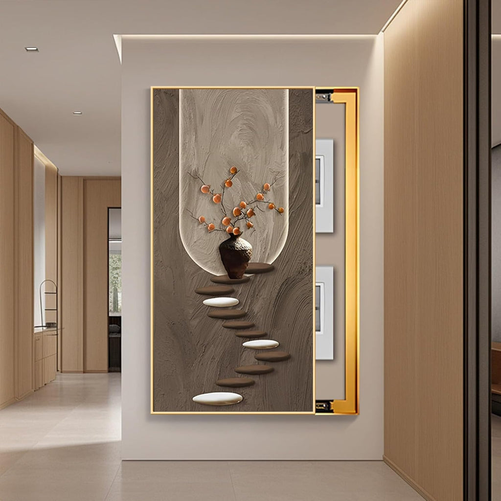 JHDXL Breaker Box Cover, Decorative Fuse Box Cover Cabinet, Poster Decorative Mural, Gold Frame Design, Various Styles Available(Gold4,40 * 80cm/15.7 * 31.5in)