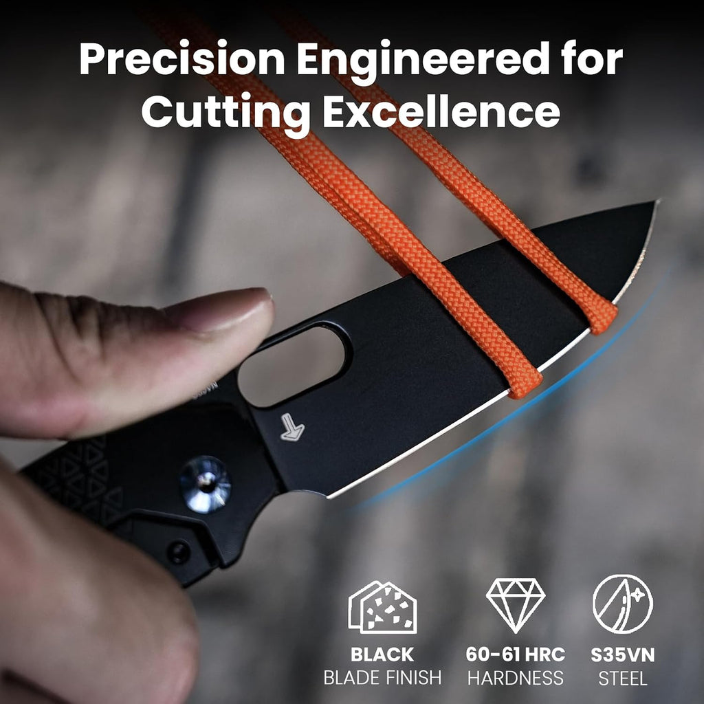 Kizer Varatas Pocket Knife, 3.27' S35VN Steel Blade, Black Titanium Handle, Folding Knife, Small Folding Pocket Knife, Ki3637A2