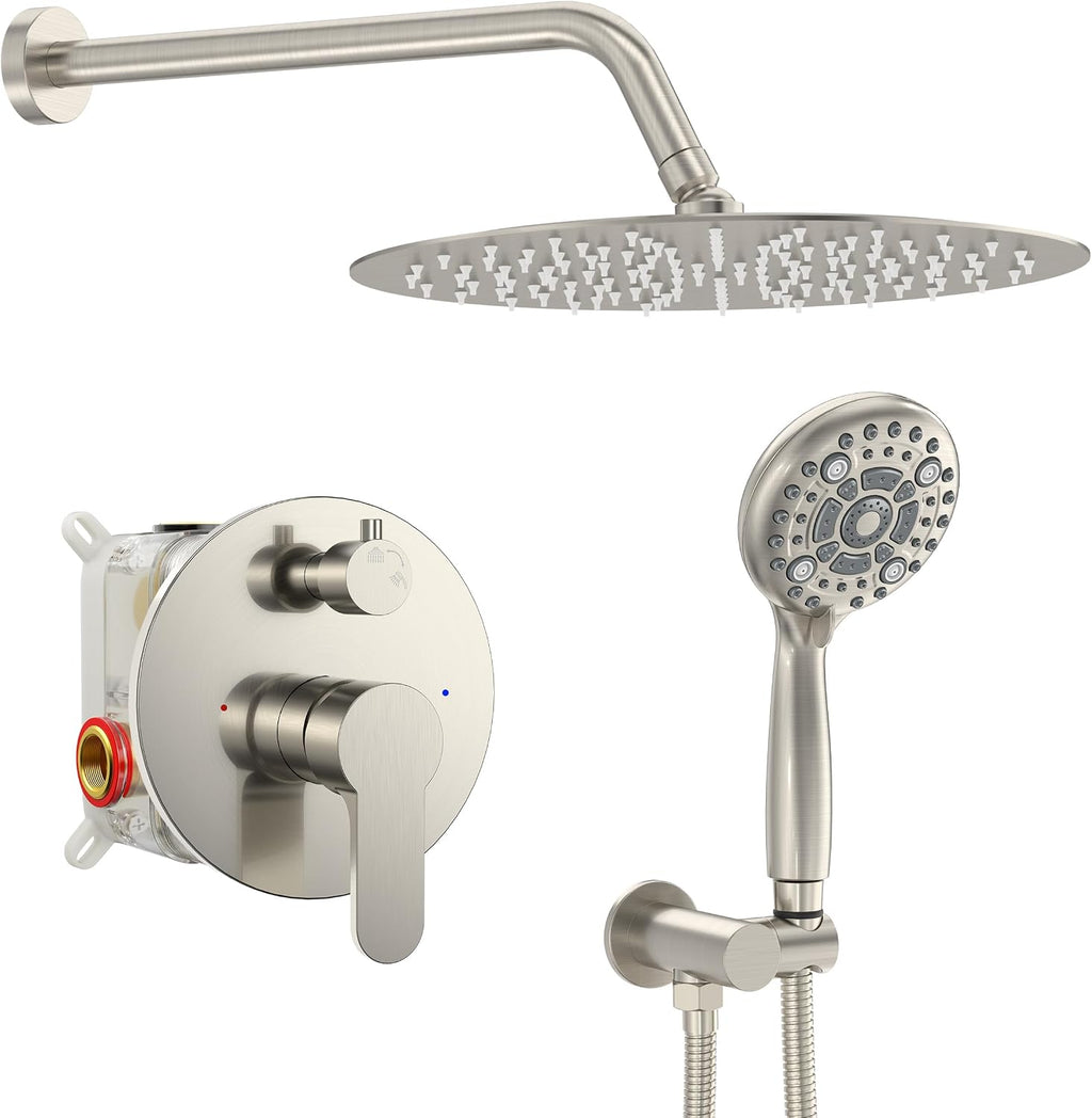 SR SUN RISE Shower Faucet - 12 Inch Multifunctional High Pressure Shower Head System with Handheld Shower Head Fixtures - Valve Included - Brushed Nickel