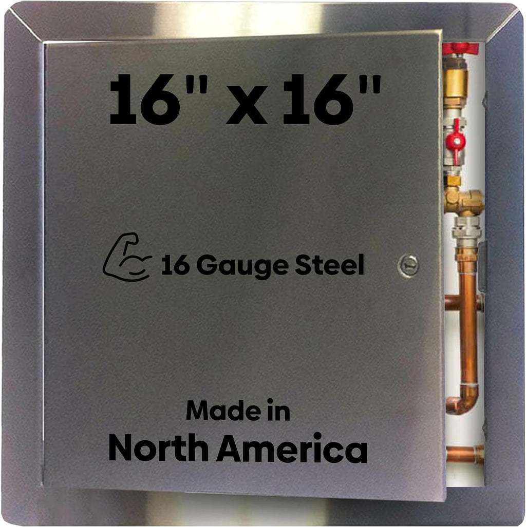 Best 16' x 16' Universal Access Panel with Flange, 16-Gauge 304 Stainless Steel Access Door for Non-Rated Wall/Ceiling, LEED Compliant Panel with Hidden Pin Hinge, Screwdriver Latch, BA-UAP-SS-FBA