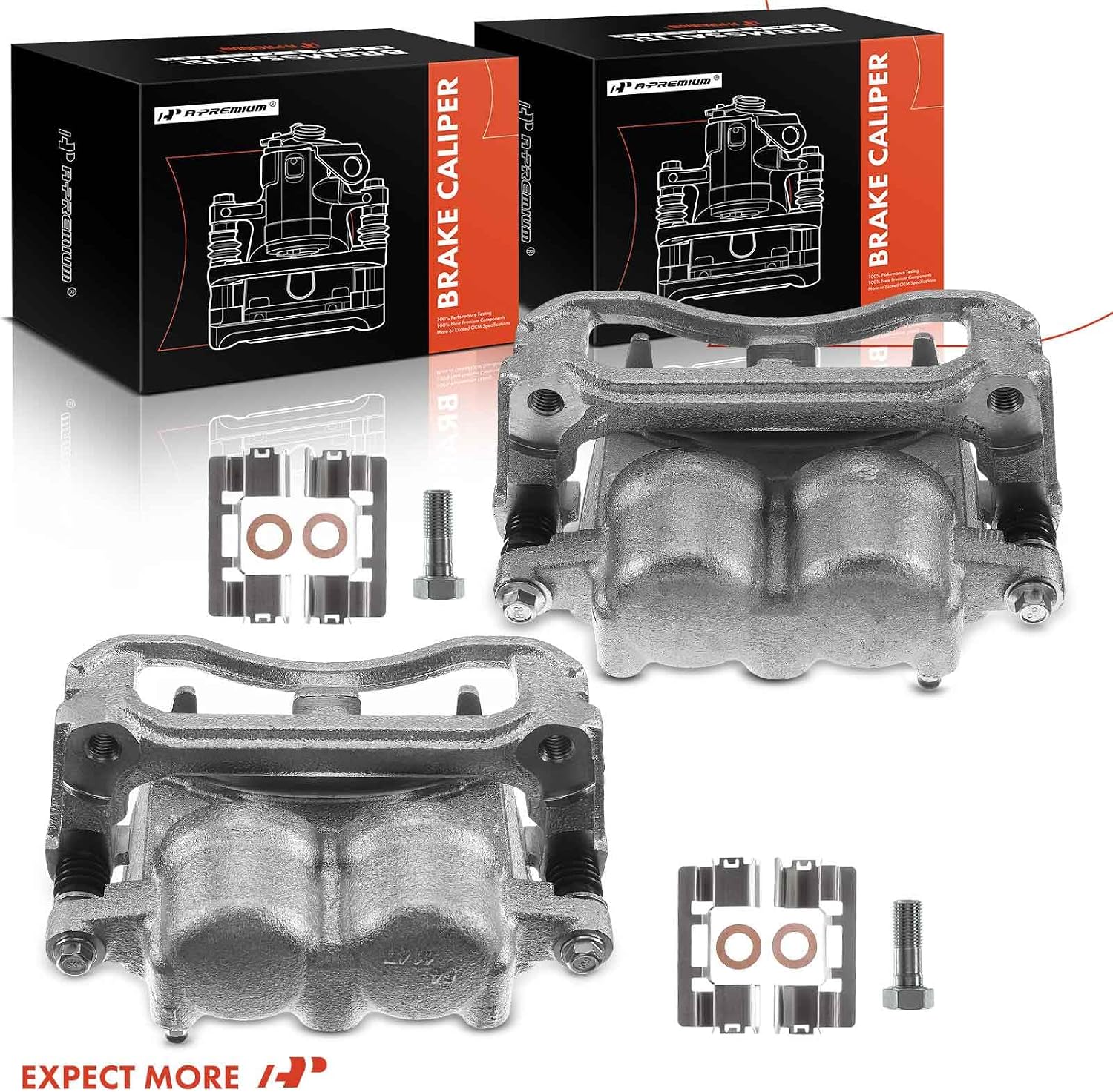 A-Premium Disc Brake Caliper Assembly with Bracket Compatible with Select Ford Models - For F-150 2009, Lobo 2009-2014, Pickup - Front Driver and Passenger, 2-PC Set