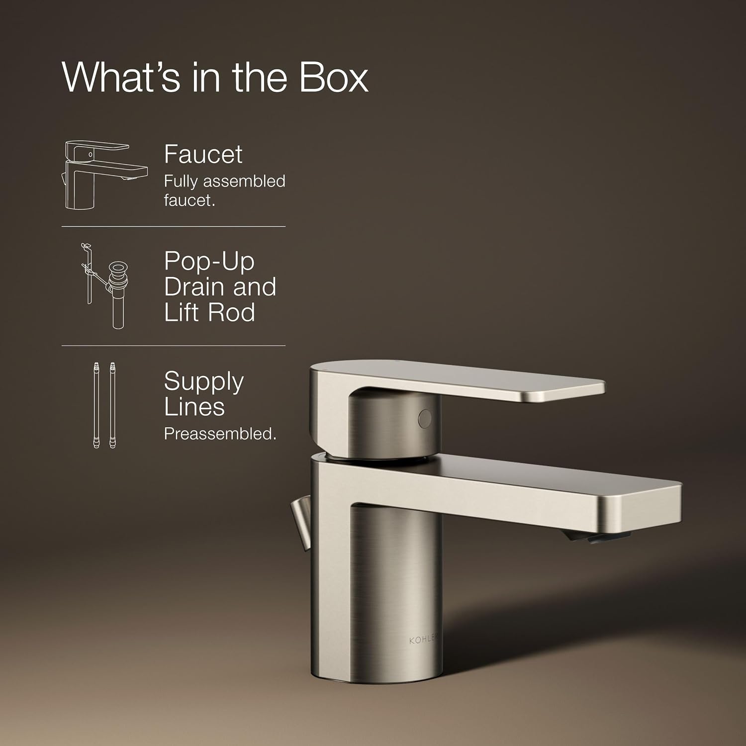 Kohler 24804-4-BN Parallel® Low Single-Handle Bathroom Sink Faucet, 1.2 gpm, Vibrant Brushed Nickel