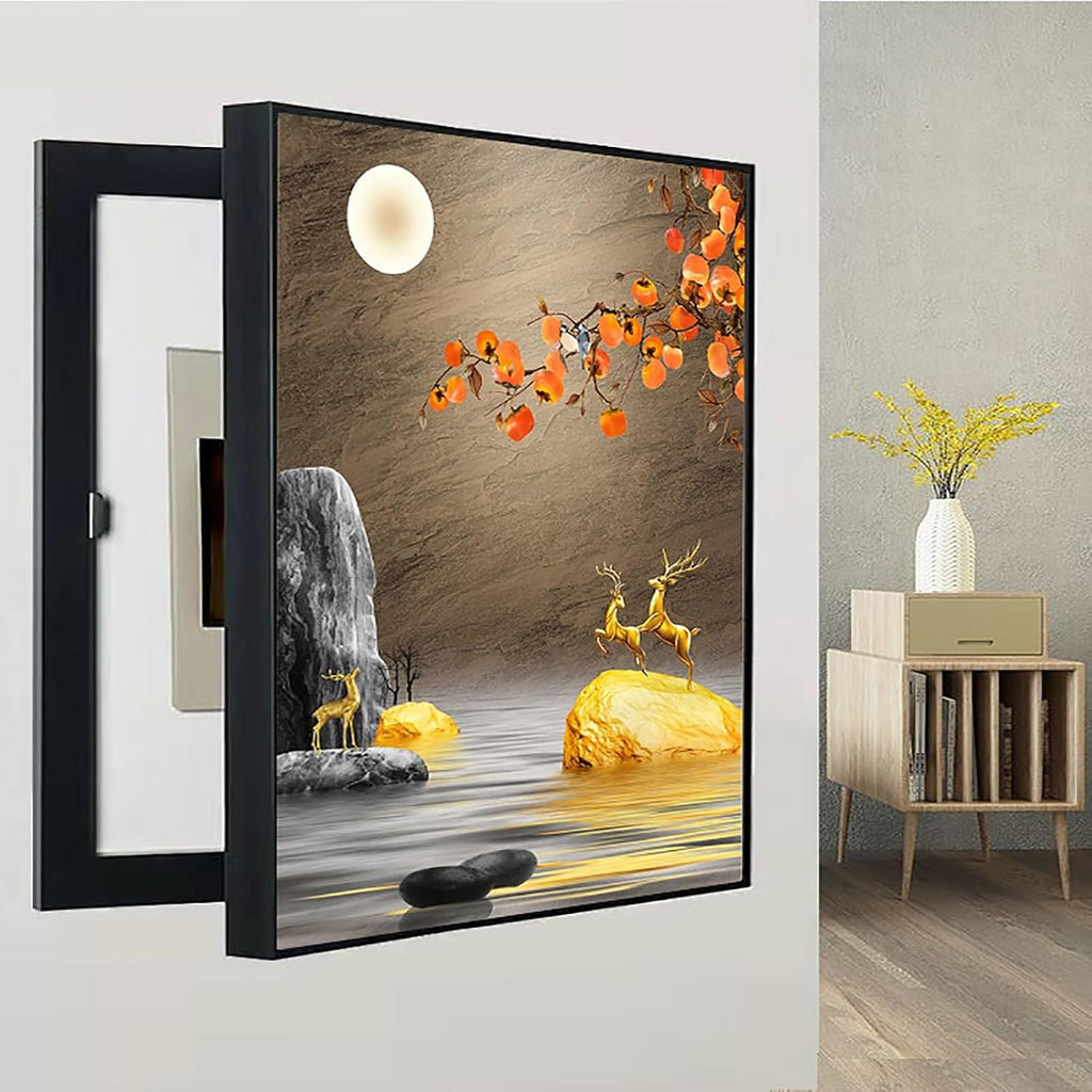 Fuse Box Cover Breaker Box Cover Decorative, Electrical Panel Cover No Punching Office, Hide Electrical Panel Decoration Wall Mounted, for Dining Rooms, Bedrooms(Black 5,60 * 70cm/24 * 28in)