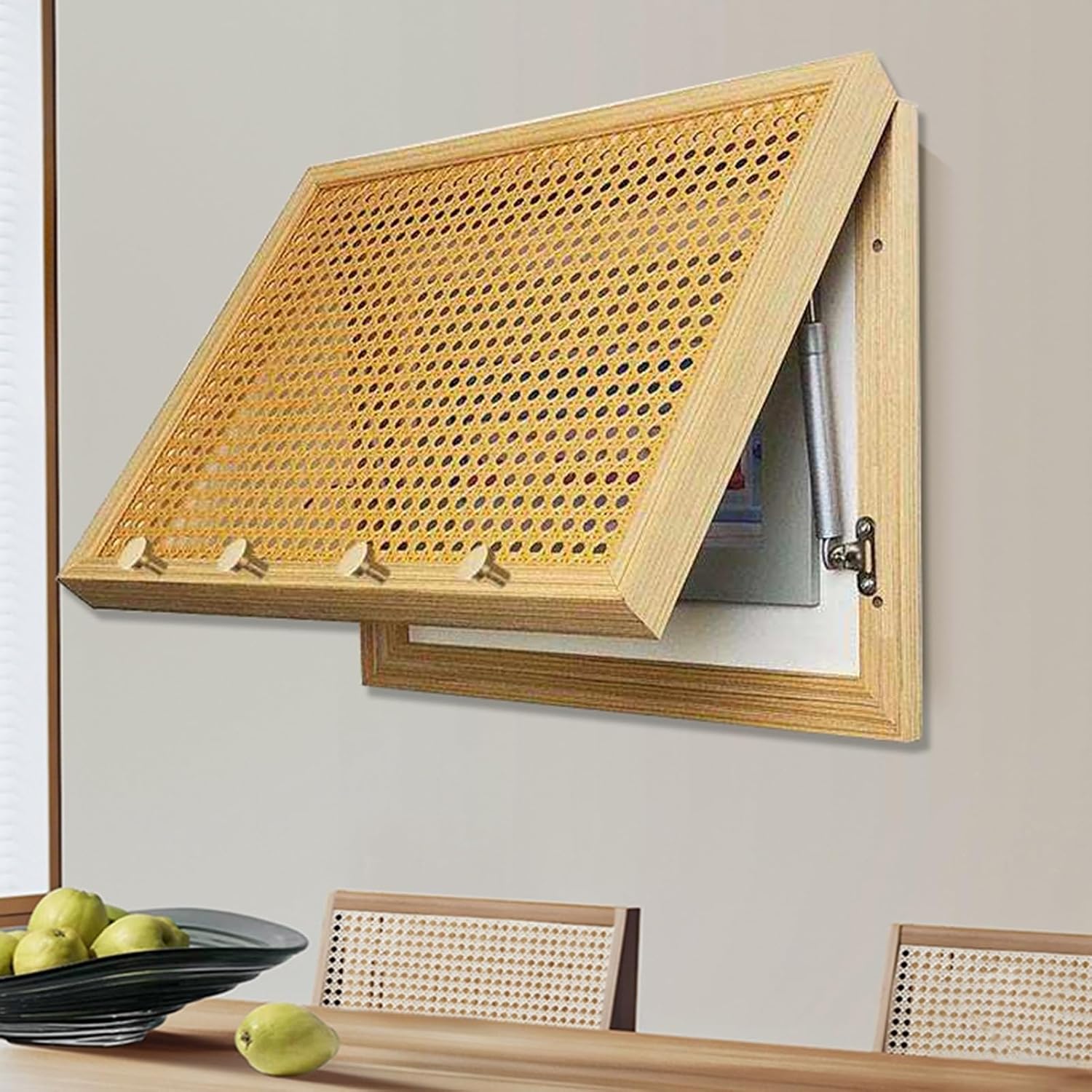 Electrical Panel Cover Wooden Fuse Box Panel Cover Home, Electrical Panel Cover Decorative Wall, Electrical Meter Cover Box with Rattan Surface, Breaker Box Covers(WXL-45 x 35CM-17.7 X 13.8)