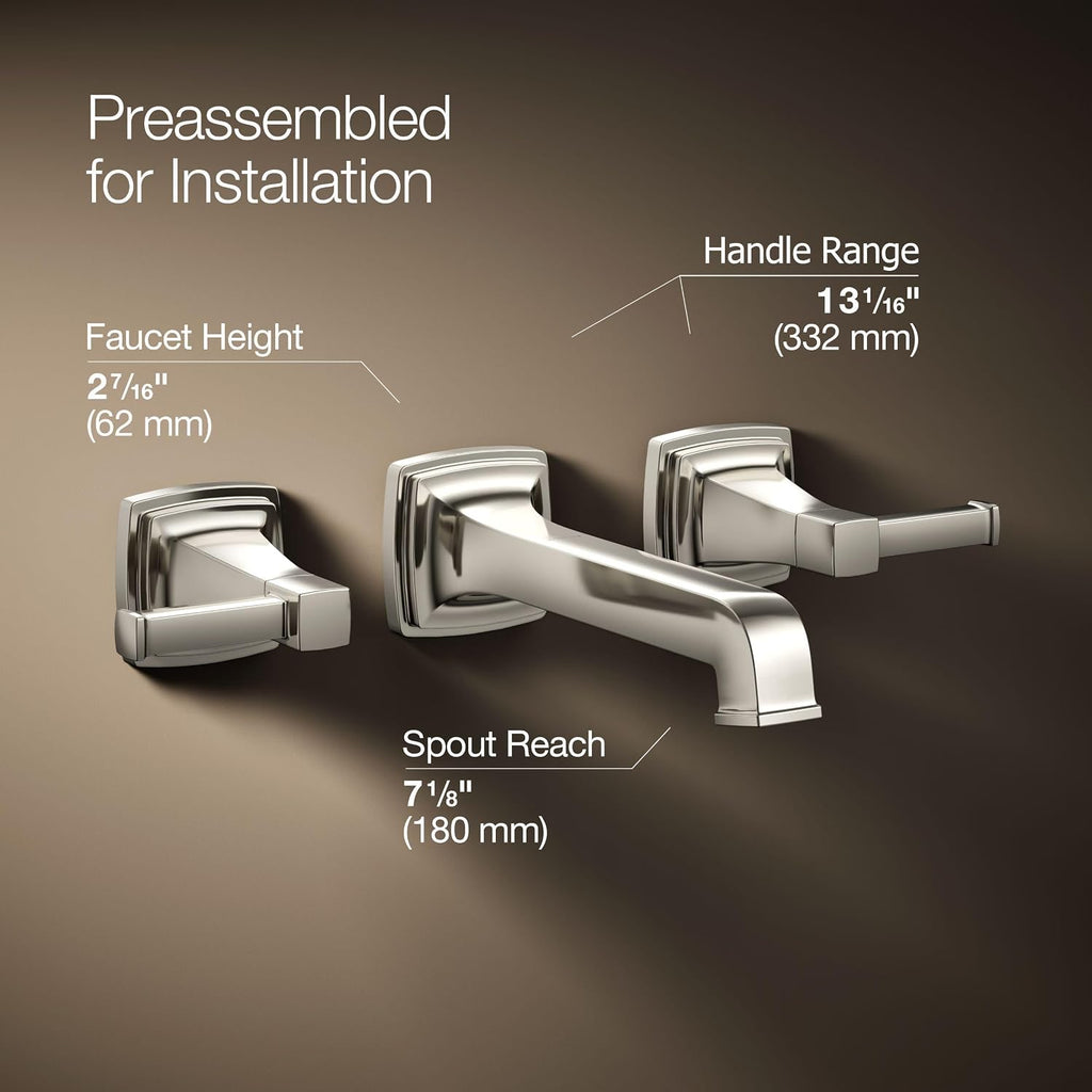 Kohler T26432-4-SN RIFF® Widespread wall-mount bathroom sink faucet trim, Vibrant Polished Nickel