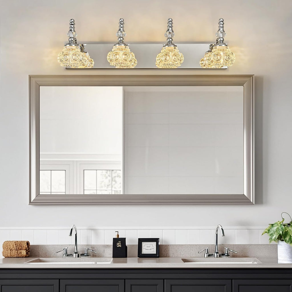 4-Light Vintage Bathroom Vanity Light Fixture Industrial Chrome with Glass Shade Vanity Light Fixtures Over Mirror Glass Bathroom Vanity Lighting Fixtures G9 Bulb Wall Lights