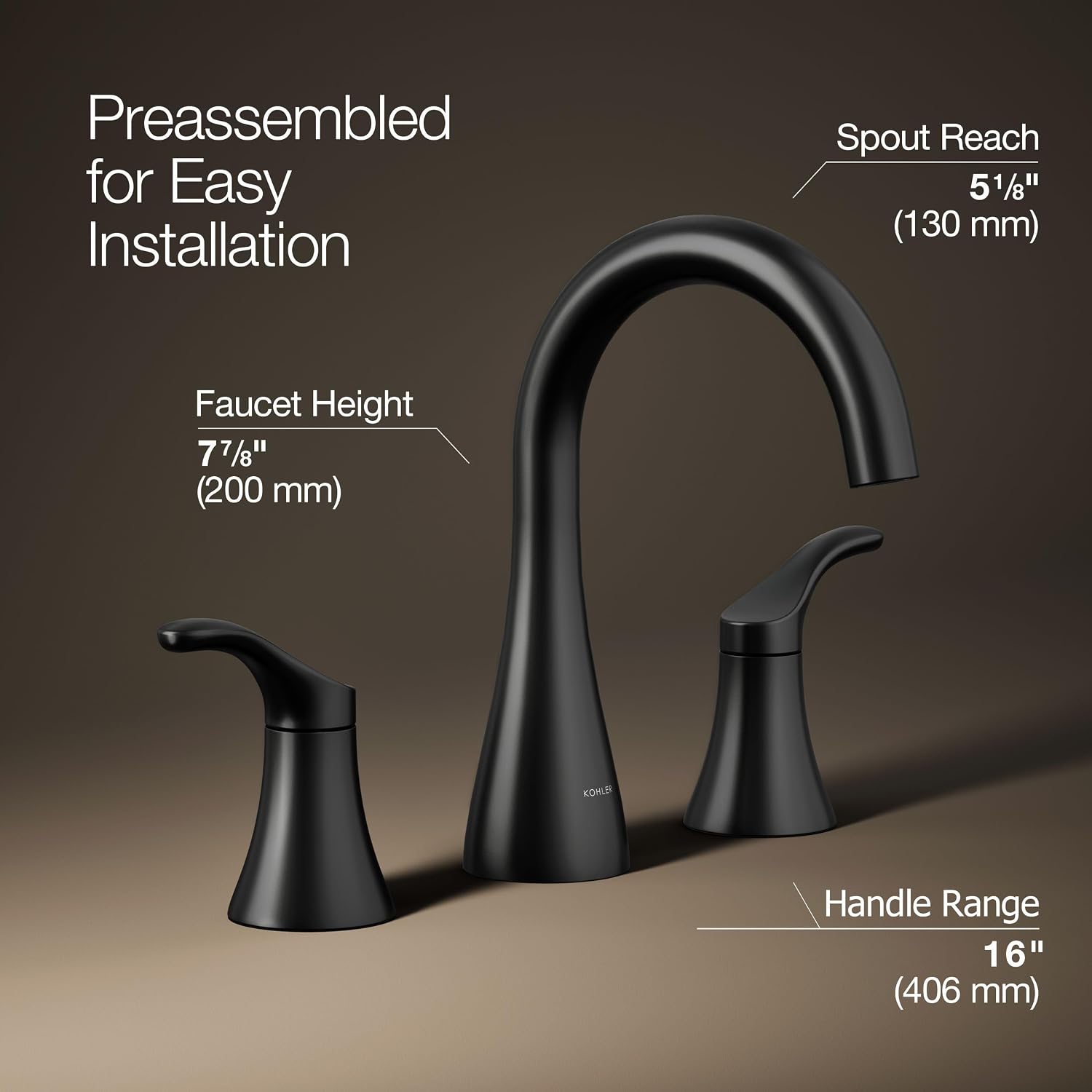 KOHLER K-27390-4-BL Simplice® Widespread Bathroom Sink Faucet, Bathroom Faucets with Two Lever Handles and Clicker Drain, 1.2 GPM, Matte Black