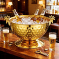 13.5L Gold Stainless Steel Beverage Tub Insulated Ice Bucket Metal Champagne Bowl with Base Large Size Ice Bowl for Wine Beer Home Bar Parties（Hammer Texture with Deer Ears）