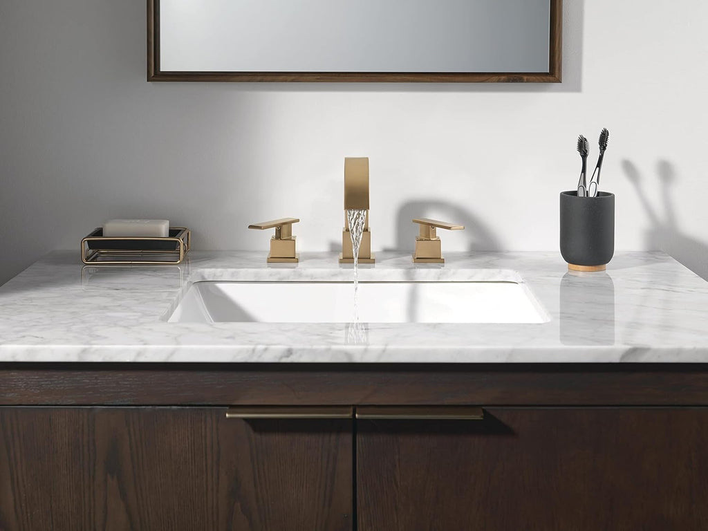 Delta Vero Brushed Gold Bathroom Faucet 3 Hole, 8 Inch Widespread Bathroom Sink Faucet for Vanity, Metal Push-Pop Drain Assembly, Champagne Bronze 3553LF-CZ