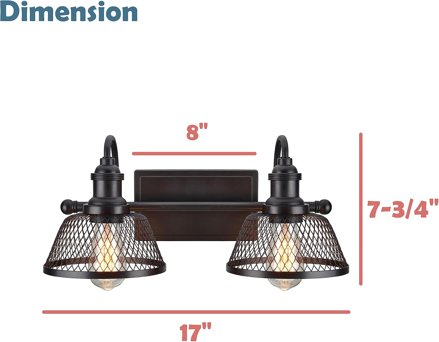 Aspen Creative 62094, Two-Light Metal Bathroom Vanity Wall Light Fixture, 17' Wide, Transitional Design in Bronze with Metal Mesh Shade