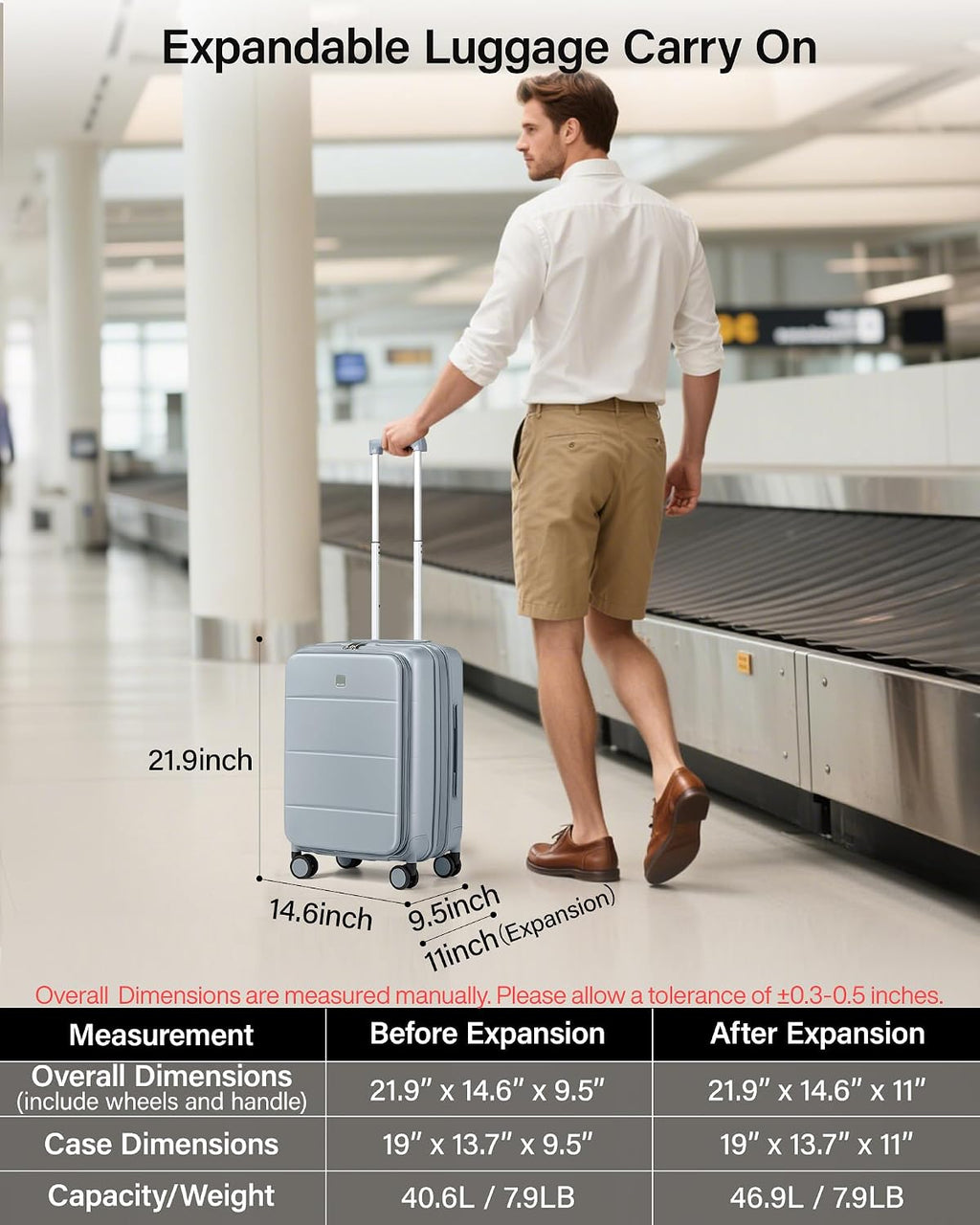 MILADA 20-Inch Expandable Carry On Luggage, Hard Shell Top-Opening Luggage with Wheels, TSA-Approved Small Travel Bag for Men and Women Carry-On Suitcase, Grey