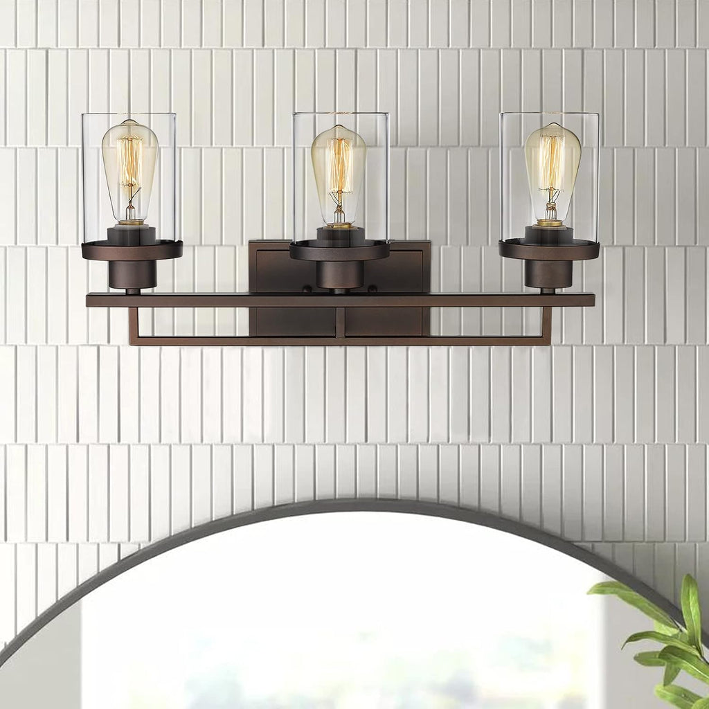 Emliviar 3-Light Vanity Light for Bathroom - Farmhouse Bathroom Light Fixtures in Oil Rubbed Bronze Finish with Clear Glass, YCE238B-3W ORB