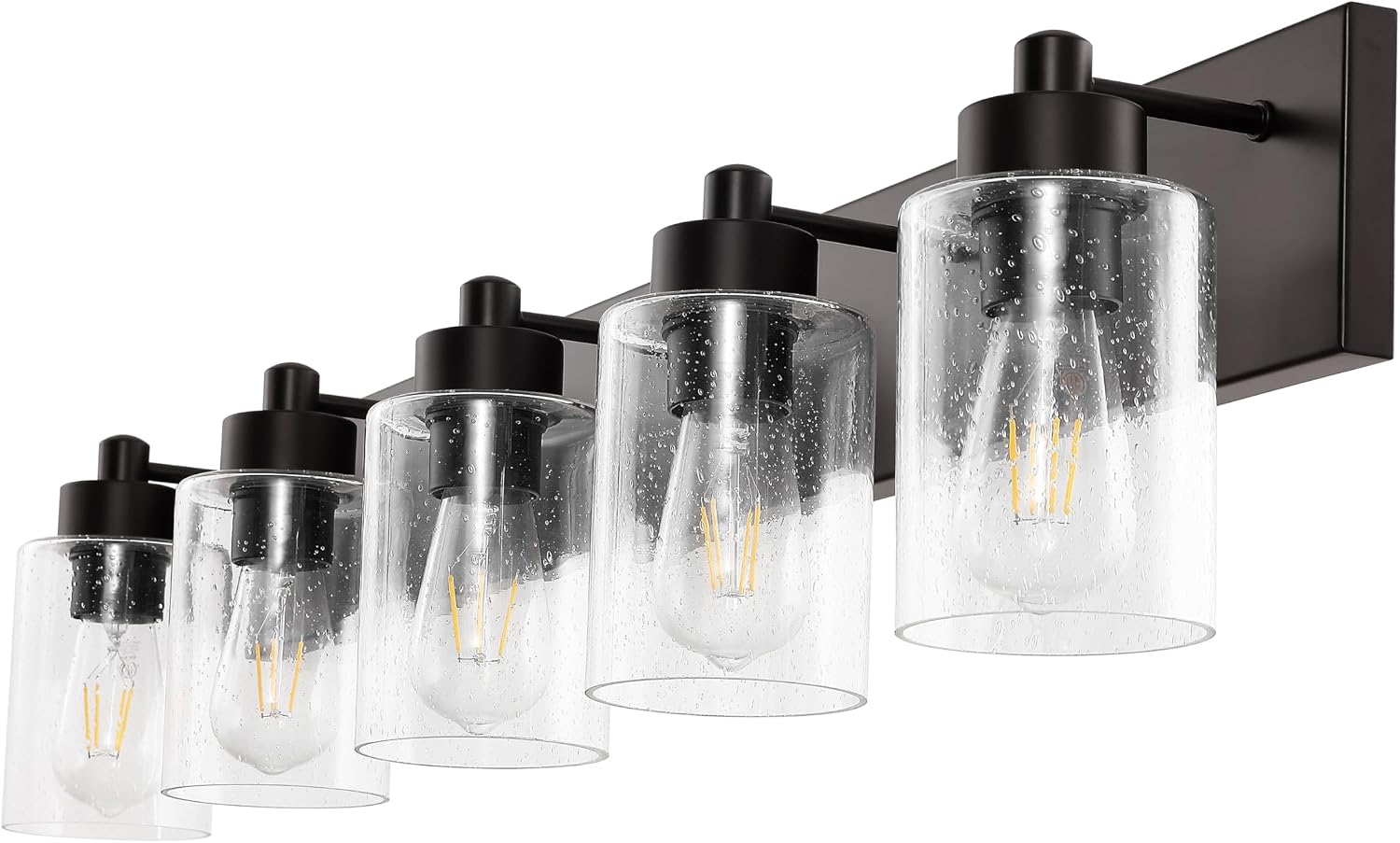 JONATHAN Y 36' Oil Rubbed Bronze/Clear 5-Light Modern LED Vanity Light for Bathroom Mirror, Mid-Century Wall Sconce with Clear Seeded Glass Shades, Contemporary Iron Fixture, LED Bulbs (JYL7620E)