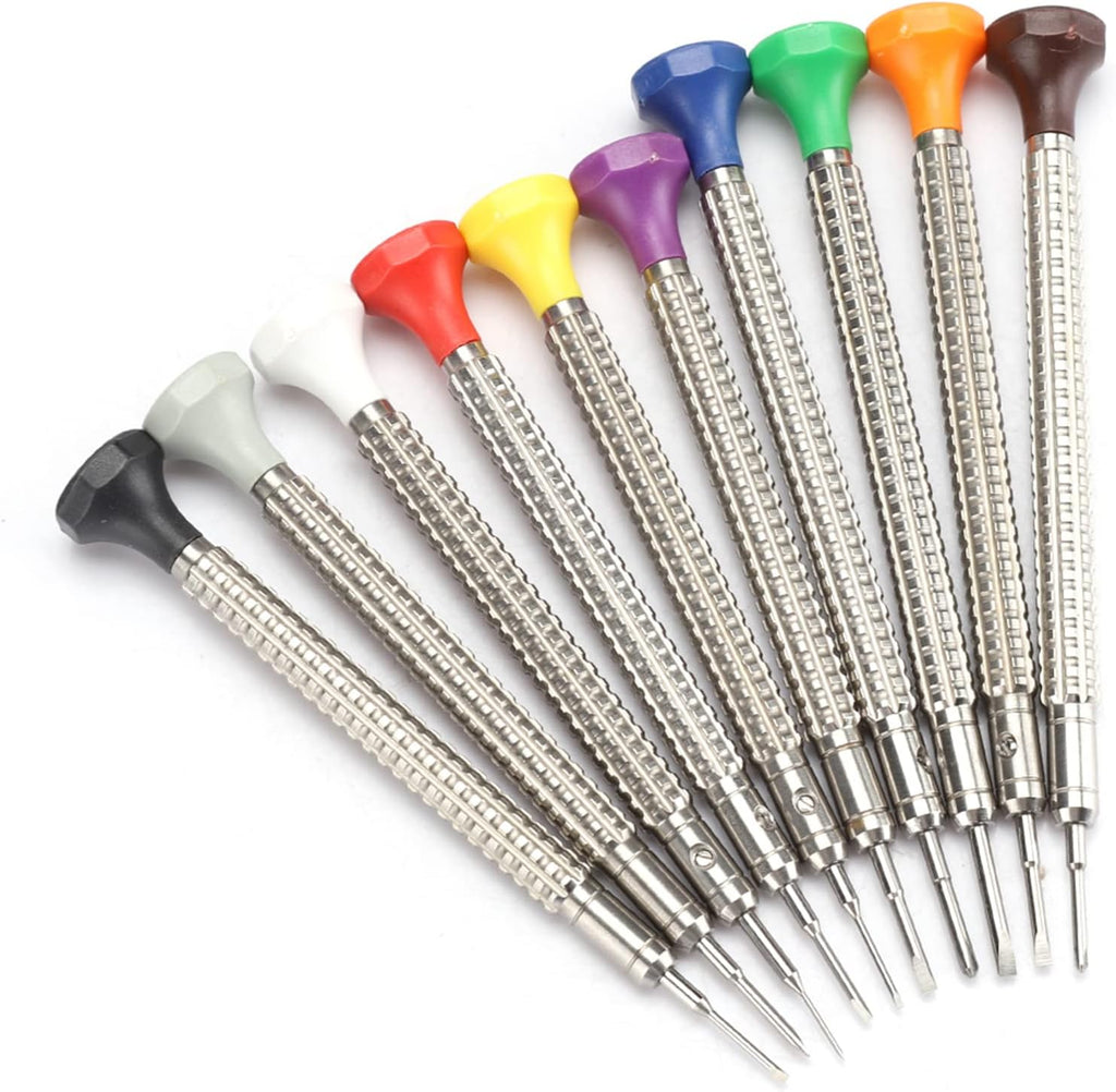 Professional Watch Screwdriver Kit, Watch Repair Tool Set, 10 - Piece Precision Watchmakers Screwdrivers with Interchangeable Heads for Watch Back Case Opening and Battery Replacem