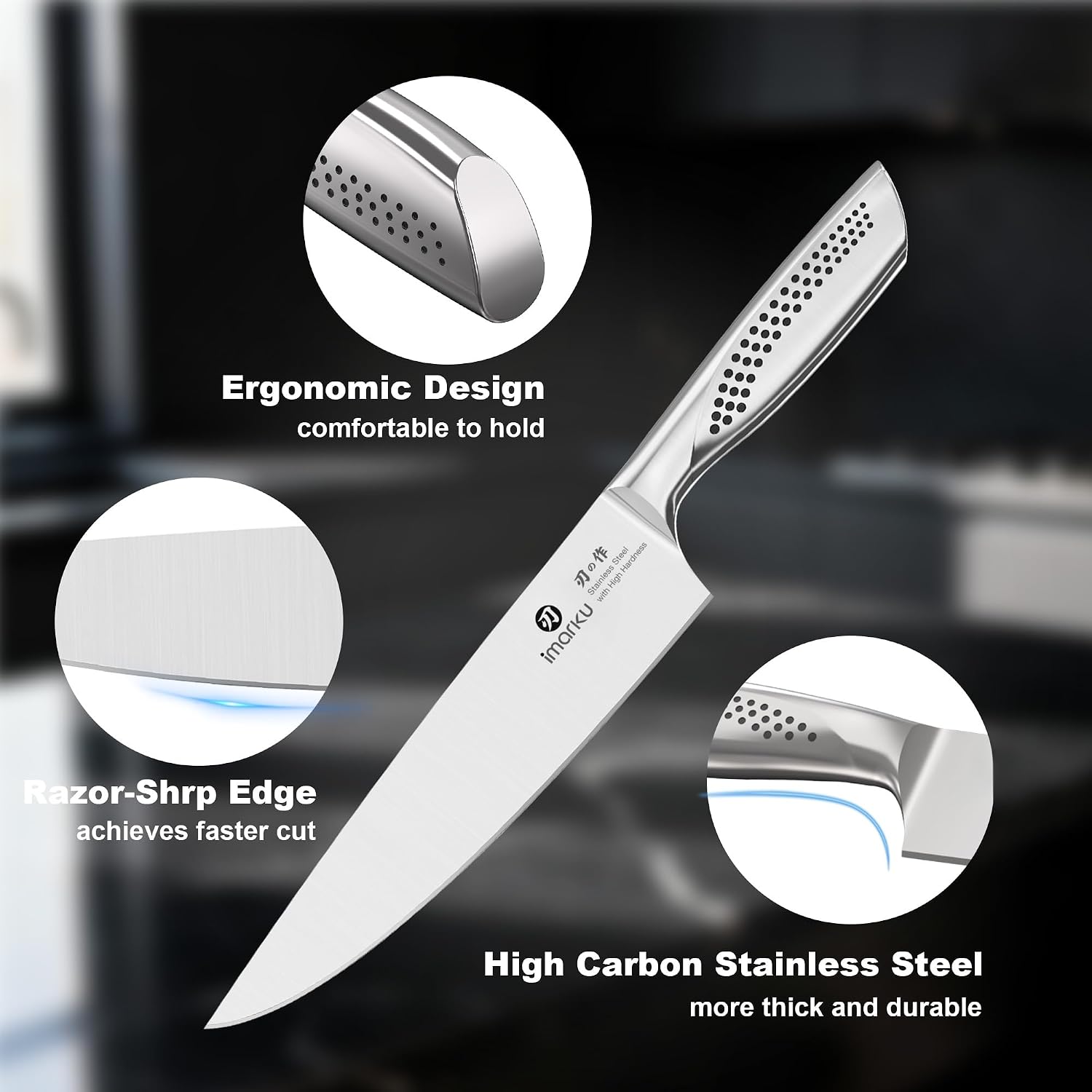 imarku 15-Piece Knife Set with Block, Sharp High Carbon Steel Knives, Built-in Sharpener for Easy Polishing, Ergonomic Non-Slip Comfort Grip, Dishwasher Safe, Durable Practical Tools Ideal for Cooks
