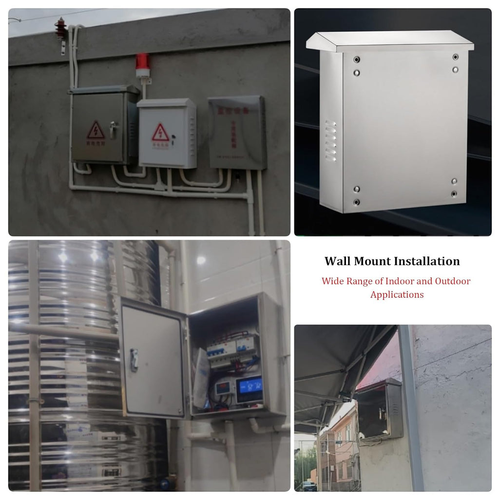 Steel Electrical Enclosure Box, Weatherproof Enclosure with Triple Hinges & Lock, Power Distribution Box with Mounting Plate, Wall Mounted Electrical Junction Box(19.68x15.7x7 in)