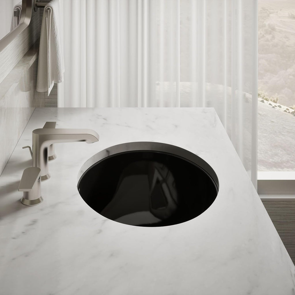 KOHLER K-2209-7 Caxton 17' Oval Undermount Bathroom Sink, Oval Basin, Overflow Drain, No Faucet Holes, Black Black