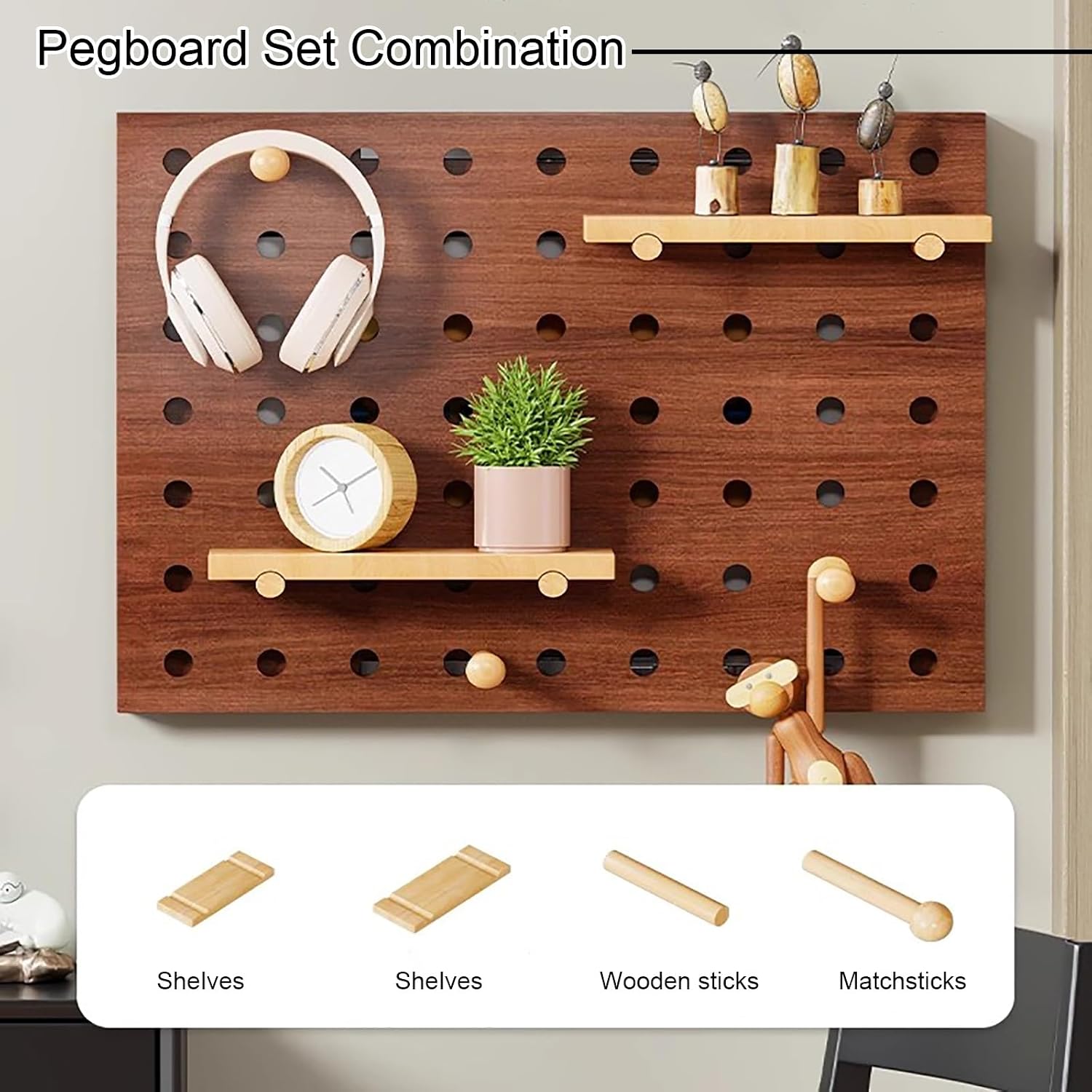 Decorative Fuse Box Covers, Wall Mounted Electrical Panel Cover, Pegboard Combination Organizer Storage, Adapts to Different Interior Styles(Wood 2,60 * 50cm/23.6 * 19.7in)