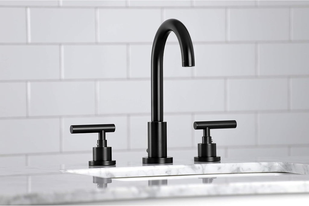 Kingston Brass FSC8920CML Manhattan Widespread Bathroom Faucet with Pop-Up Drain, Matte Black