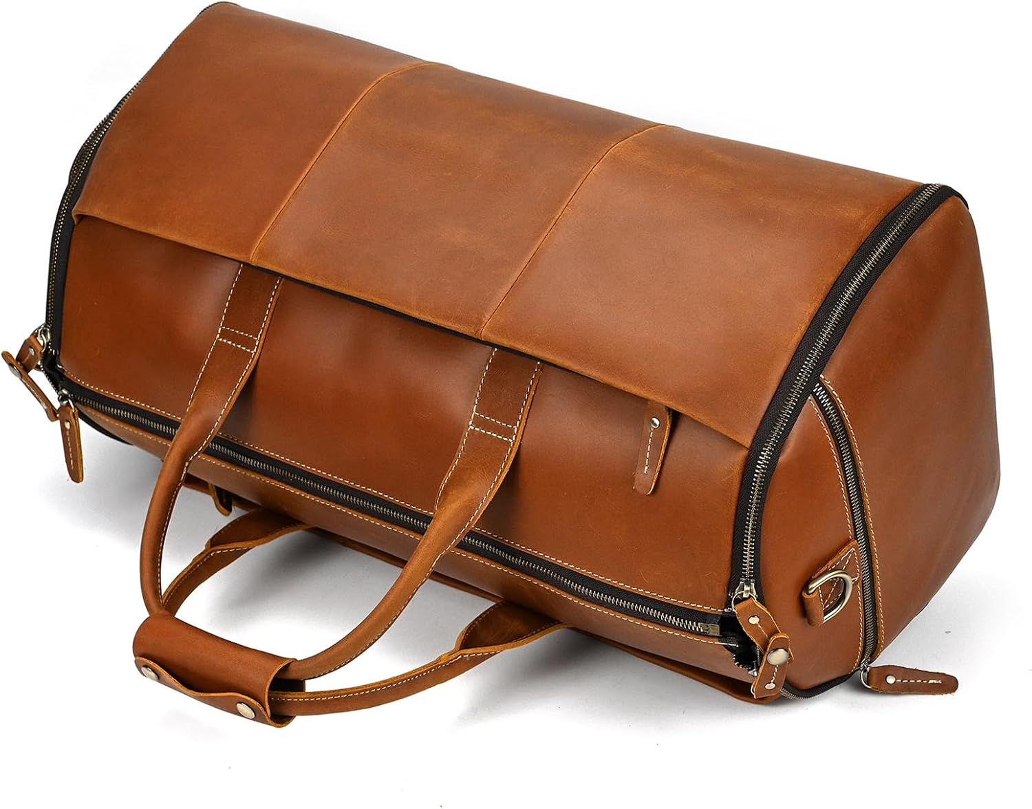 LUUFAN Full-grain Leather Garment Bag Large Capacity Travel Bag Business Suit Carrier Bag with Shoe Compartment, Overnight Gym Sports Duffel Bags for Men Women, Light Brown
