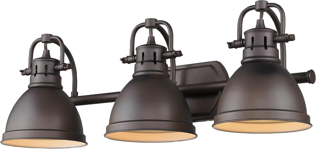 Golden Lighting 3602-BA3 RBZ Duncan Bath Vanity, Rubbed Bronze with Rubbed Bronze Shades- Vanity Lights, Bathroom Vanity Lights, Bathroom Light Fixture, Bathroom Vanity Light