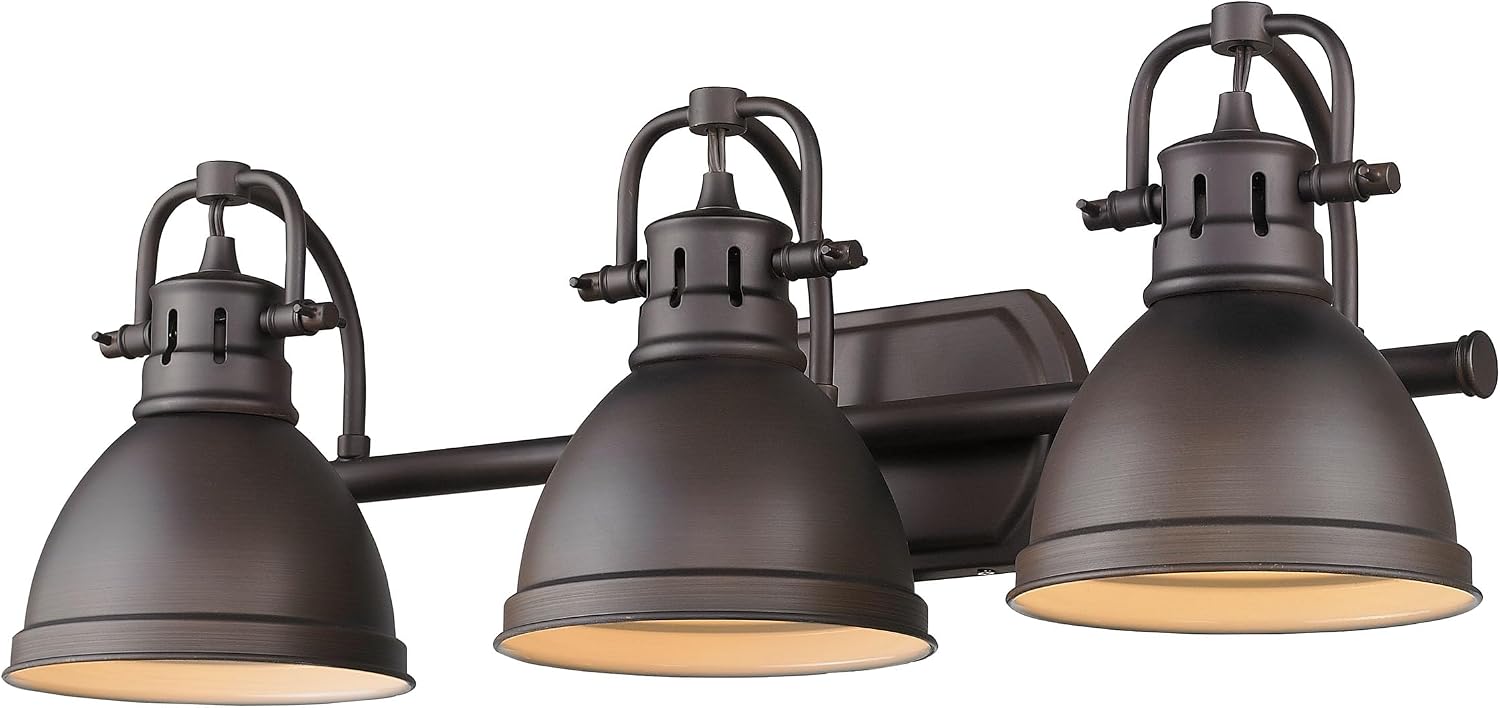 Golden Lighting 3602-BA3 RBZ Duncan Bath Vanity, Rubbed Bronze with Rubbed Bronze Shades- Vanity Lights, Bathroom Vanity Lights, Bathroom Light Fixture, Bathroom Vanity Light