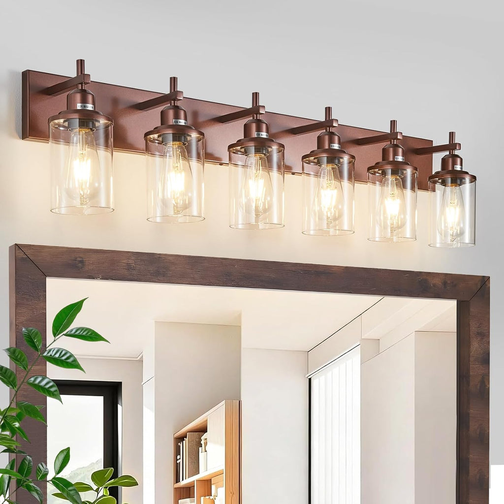 Lanhall 6-Light Bronze Bathroom Light Fixtures Over Mirror,Modern Bathroom Vanity Light with Clear Glass Shade, Wall Sconce for Bathroom Hallway Cabinet Bedroom Kitchen Living Room Foyer E26 Base