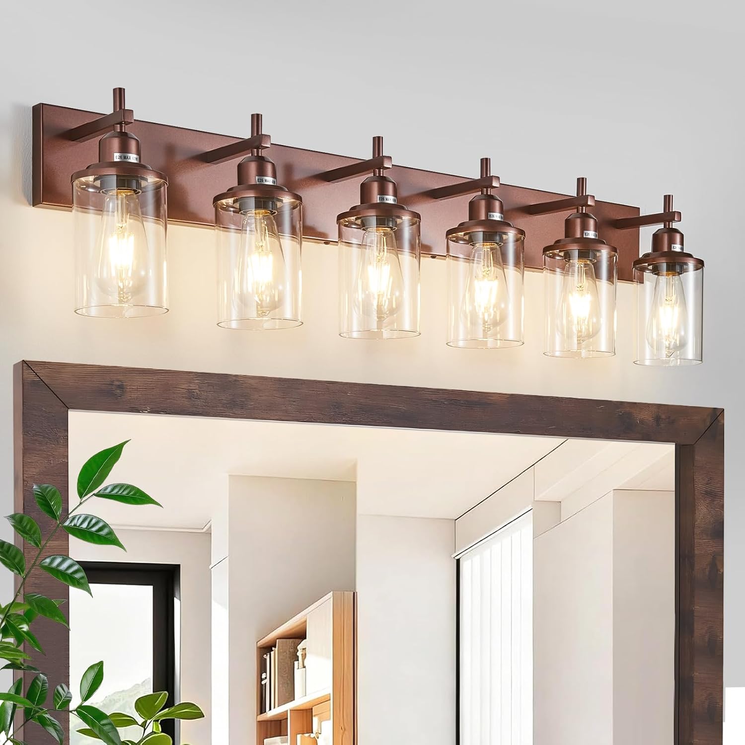 Lanhall 6-Light Bronze Bathroom Light Fixtures Over Mirror,Modern Bathroom Vanity Light with Clear Glass Shade, Wall Sconce for Bathroom Hallway Cabinet Bedroom Kitchen Living Room Foyer E26 Base