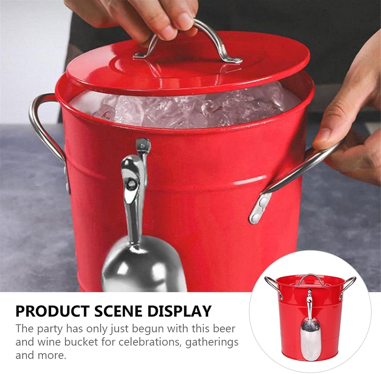 Ice Bucket with Lid and Ice Tongs,3.5L Metal Double Wal Ice Bucket with Lid and Scoop,Ice Buckets for Parties,Ice Bucket for Cocktail Bar,Metal Drink Cooler