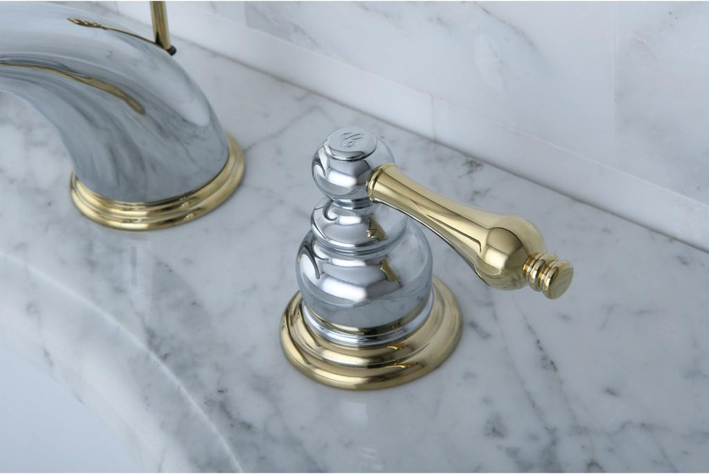 Kingston Brass KB974AL Victorian Widespread Lavatory Faucet with Metal lever handle, Polished Chrome and Polished Brass,8-Inch Adjustable Center
