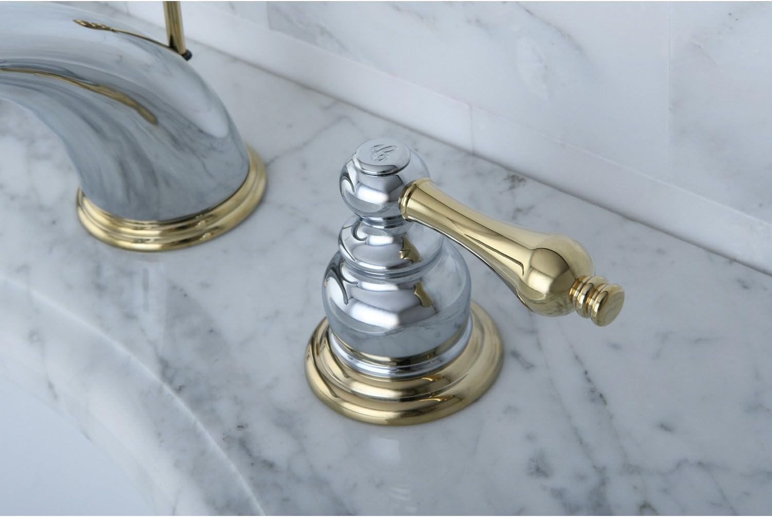 Kingston Brass KB974AL Victorian Widespread Lavatory Faucet with Metal lever handle, Polished Chrome and Polished Brass,8-Inch Adjustable Center