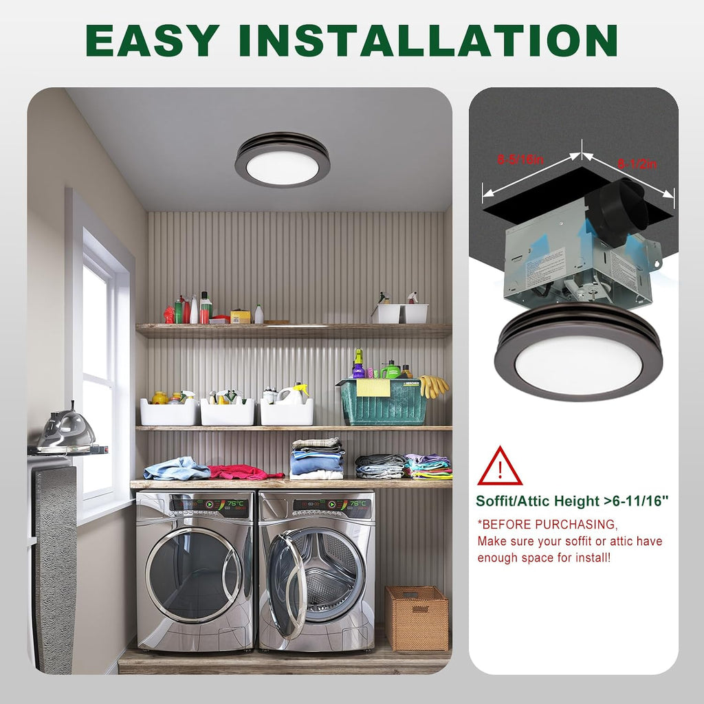 Akicon Bathroom Exhaust Fan with Light, 80 CFM 2 Sones Round Bathroom Fan Light Combo, Dimmable 3CCT LED with Acrylic Cover for Medium Room (Oil Rubbed Bronze)