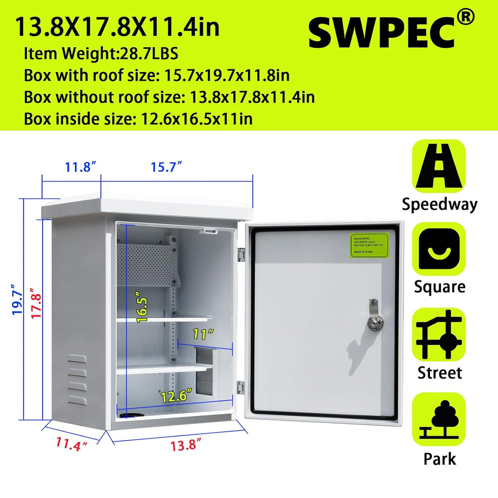 Nema Enclosure with Rain Hood Weatherproof Junction Electric Breaker Box with Fan-Vent Design Electrical Cabinet with Mounting Track Hole in Back 16X20X12