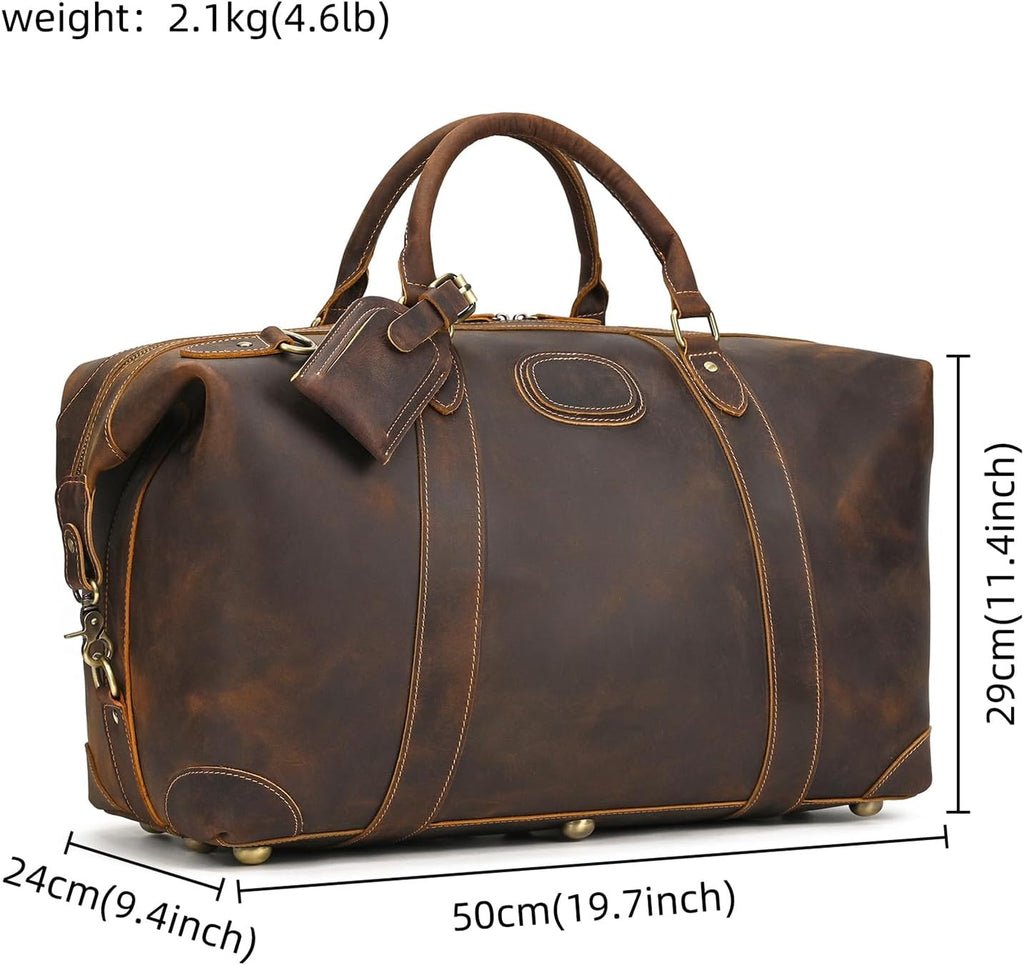 LUUFAN Full-grain Genuine Leather Travel Bag Large Capacity Luggage Duffel Bag for Men Shoulder Handbag Holiday Business Trip Bag, Brown