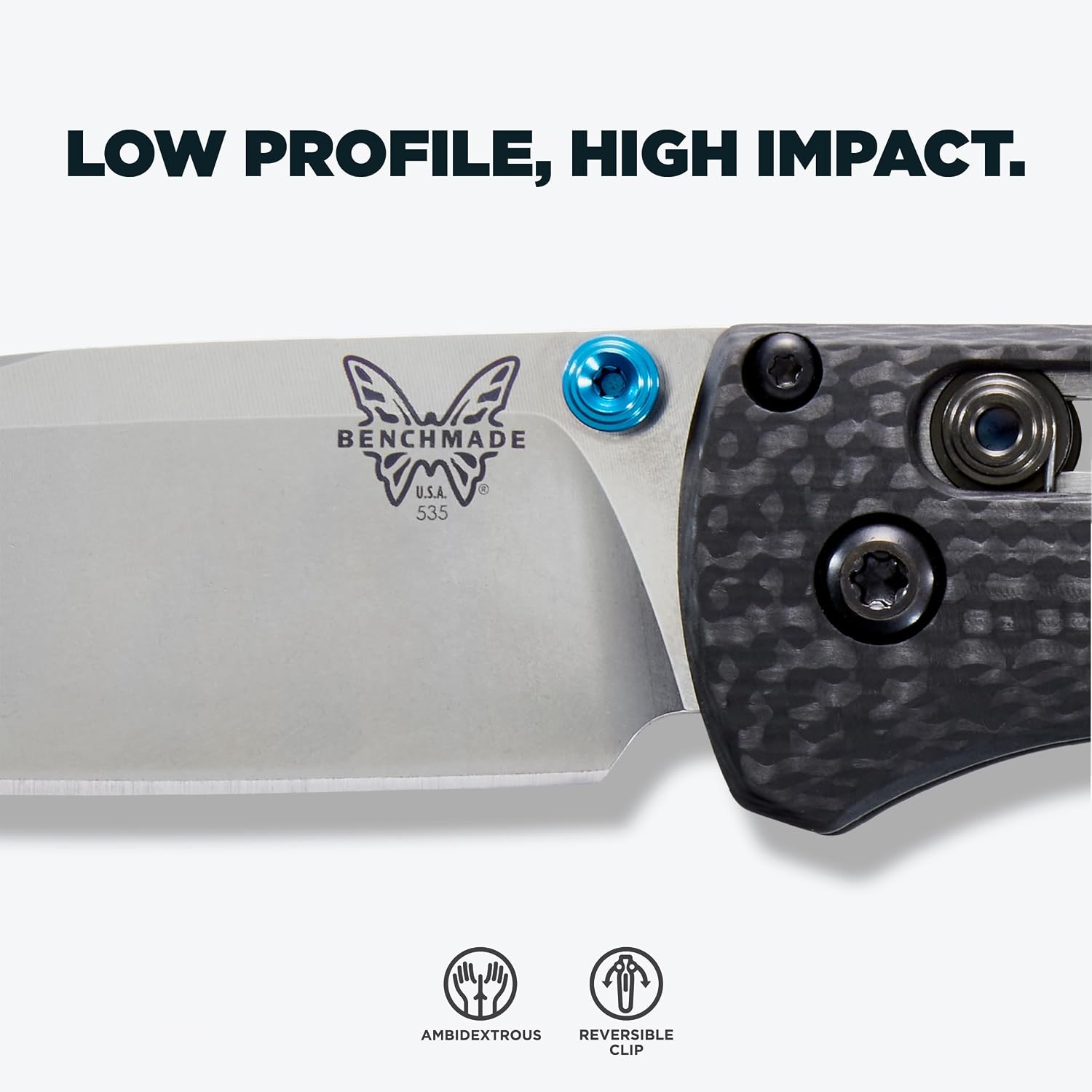 Benchmade - Bugout Outdoor EDC Folding Knife, Slim, Lightweight, Drop-Point Blade, Carbon Fiber (535-3)