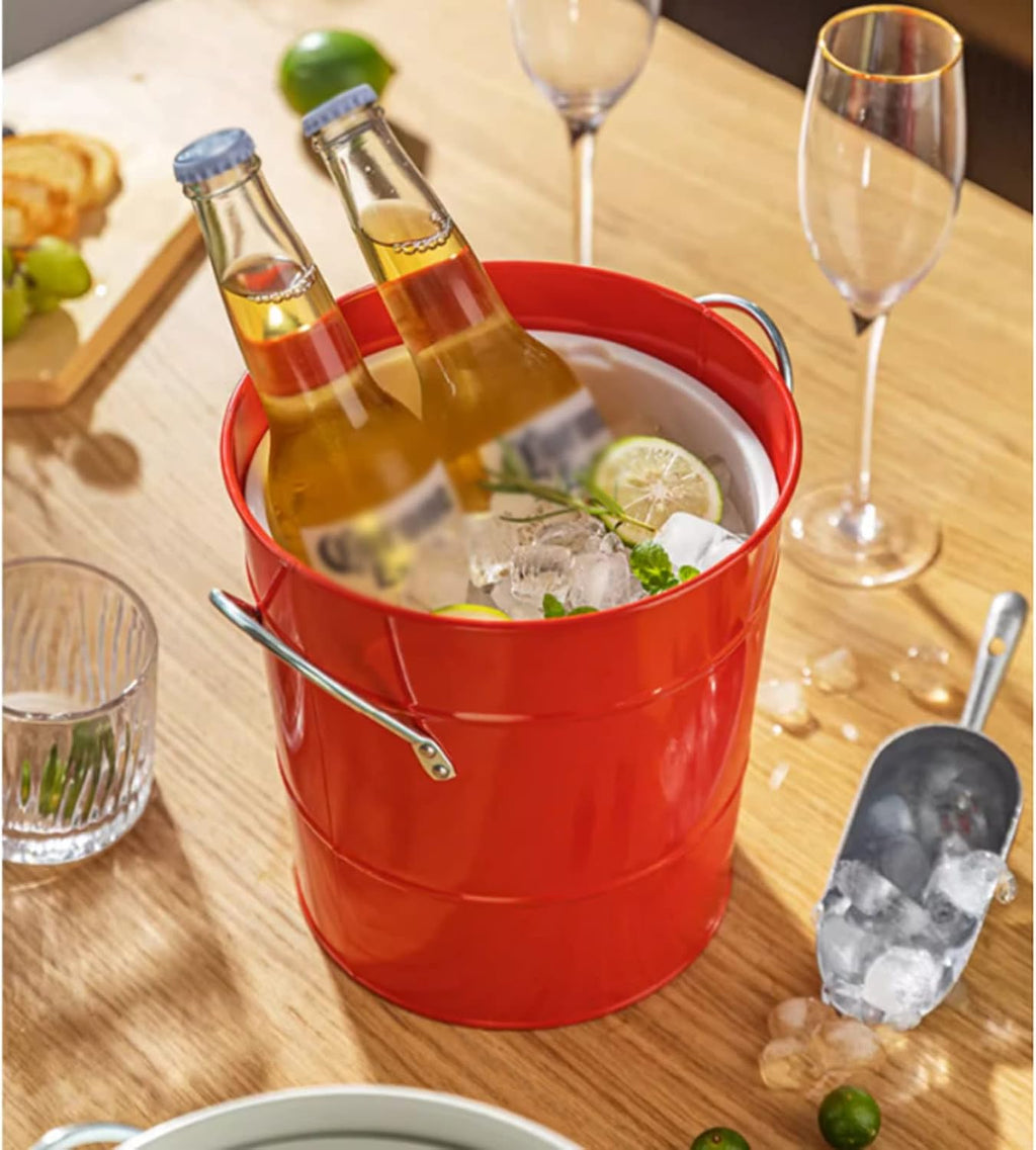 Ice Buckets 3.5 Liter Double Wall Ice Bucket Insulated Ice Buckets with Lid and Scoop Thickened metal Ice Buckets , Party Beverage Tub for Home Kitchen Parties Cocktail Bar Ice Bucket Kits ( Color : R