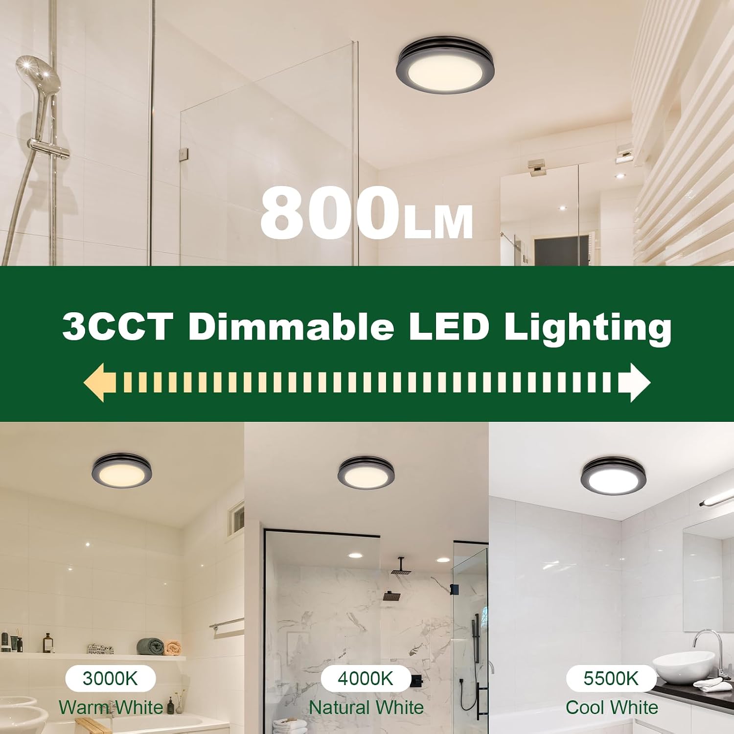 Akicon Bathroom Exhaust Fan with Light, 80 CFM 2 Sones Round Bathroom Fan Light Combo, Dimmable 3CCT LED with Acrylic Cover for Medium Room (Oil Rubbed Bronze)