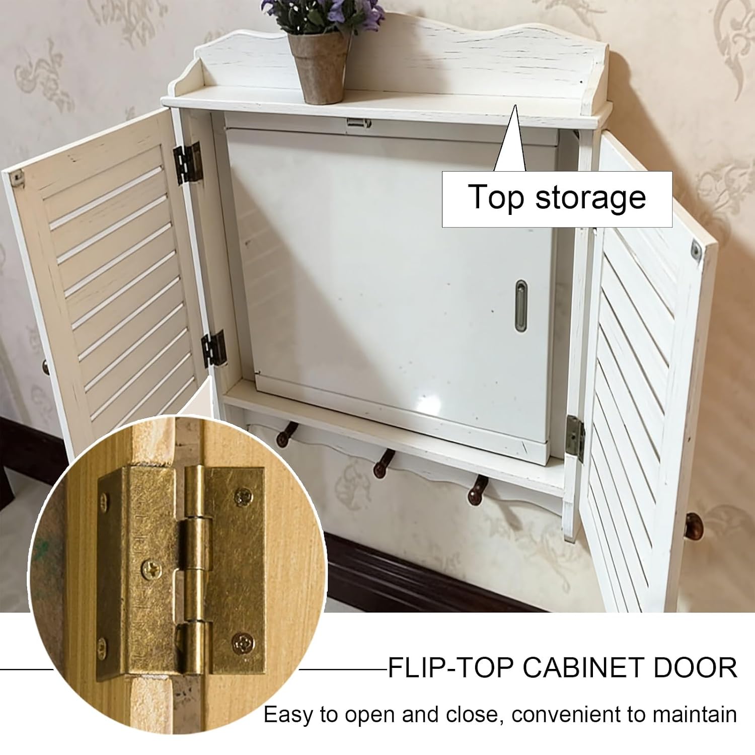 Decorative Electrical Panel Cover, Retro Meter Switch Box, Wooden Hide Breaker Box Cover, with Hooks and Handles, Flip-top Cabinet Doors Design(Beige,53 * 40cm/20.9 * 15.7in)