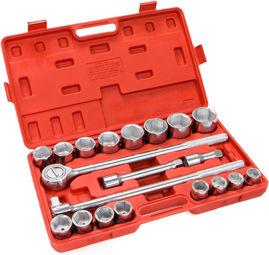 Stark USA 21-Pieces Socket Set 3/4-Inch Drive Wrench 6-Points Socket Ratchet Extension Bar SAE Size (7/8''-2') Flex Head Ratchet Auto Repair And Home Maintenance