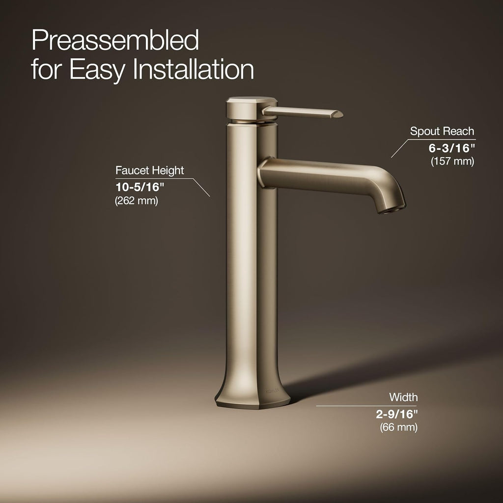 Kohler 27003-4-BV Occasion® Tall Single-Handle Bathroom Sink Faucet, 1.2 gpm, Vibrant Brushed Bronze
