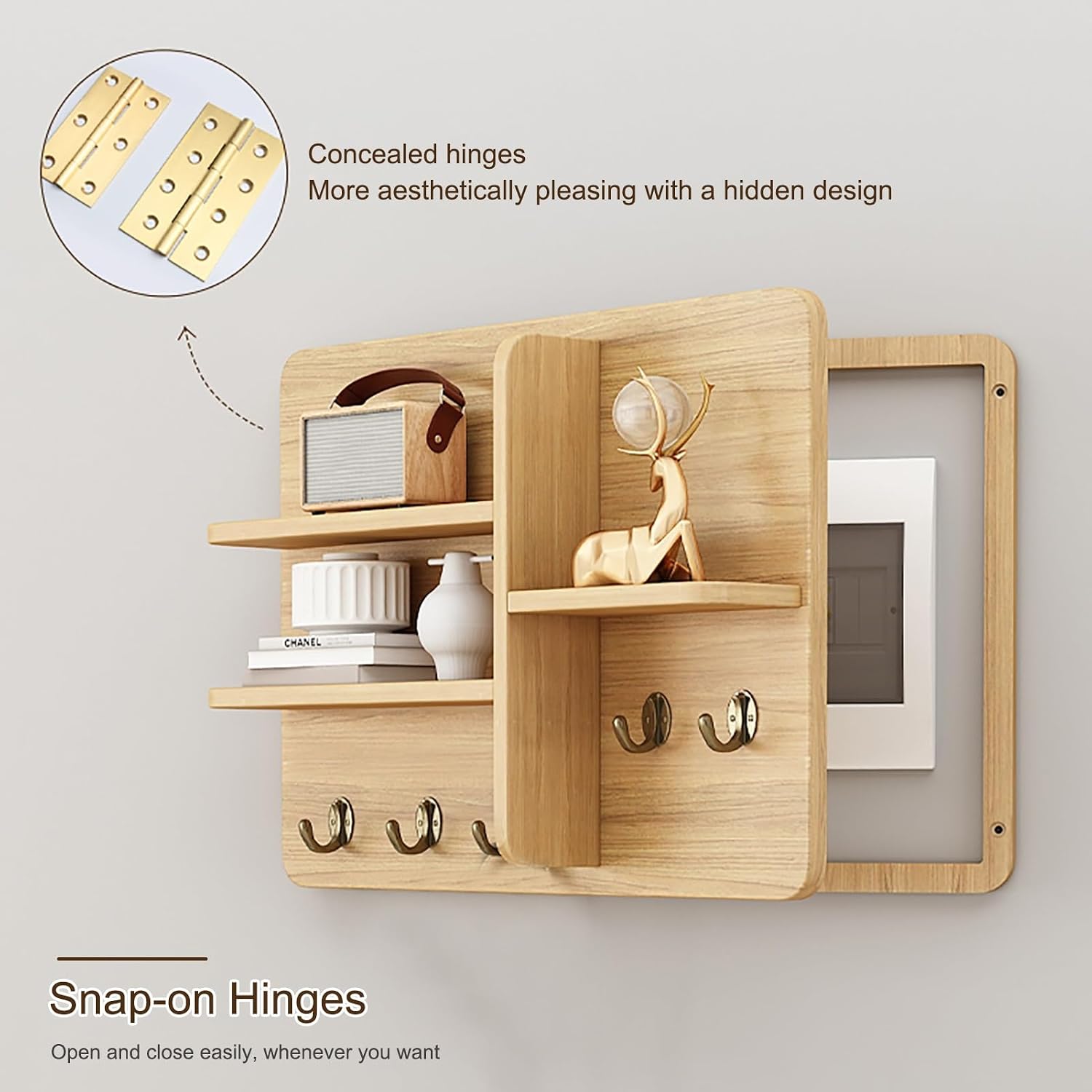 Decorative Fuse Box Covers, Hide Electrical Panel Decoration Wall Mounted, Wooden with Shelf & Hooks, Adapts to Different Interior Decoration Styles(Green,50 * 40cm/20 * 16in)