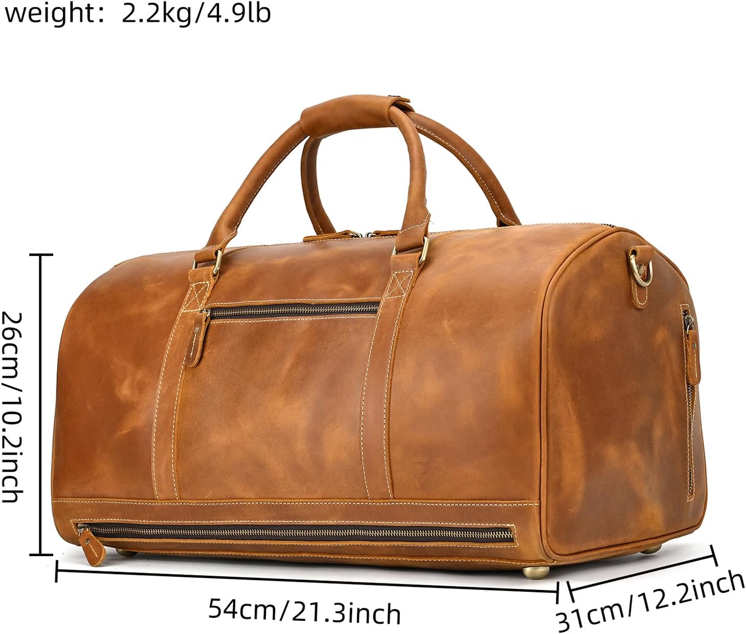 LUUFAN Full-grain Leather Travel Bag Large Capacity Duffel Luggage Bag with Shoe Compartment, Men Weekend Overnight Bag for Business Holiday Trip, Light Brown