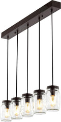 JONATHAN Y 33.25' Oil Rubbed Bronze/Clear Farmhouse Industrial Mini Pendant Lighting, Clear Glass Mason Jar Shade, Dimmable Hanging Ceiling Fixture for Kitchen Island Sink, LED Bulb Included JYL7803A