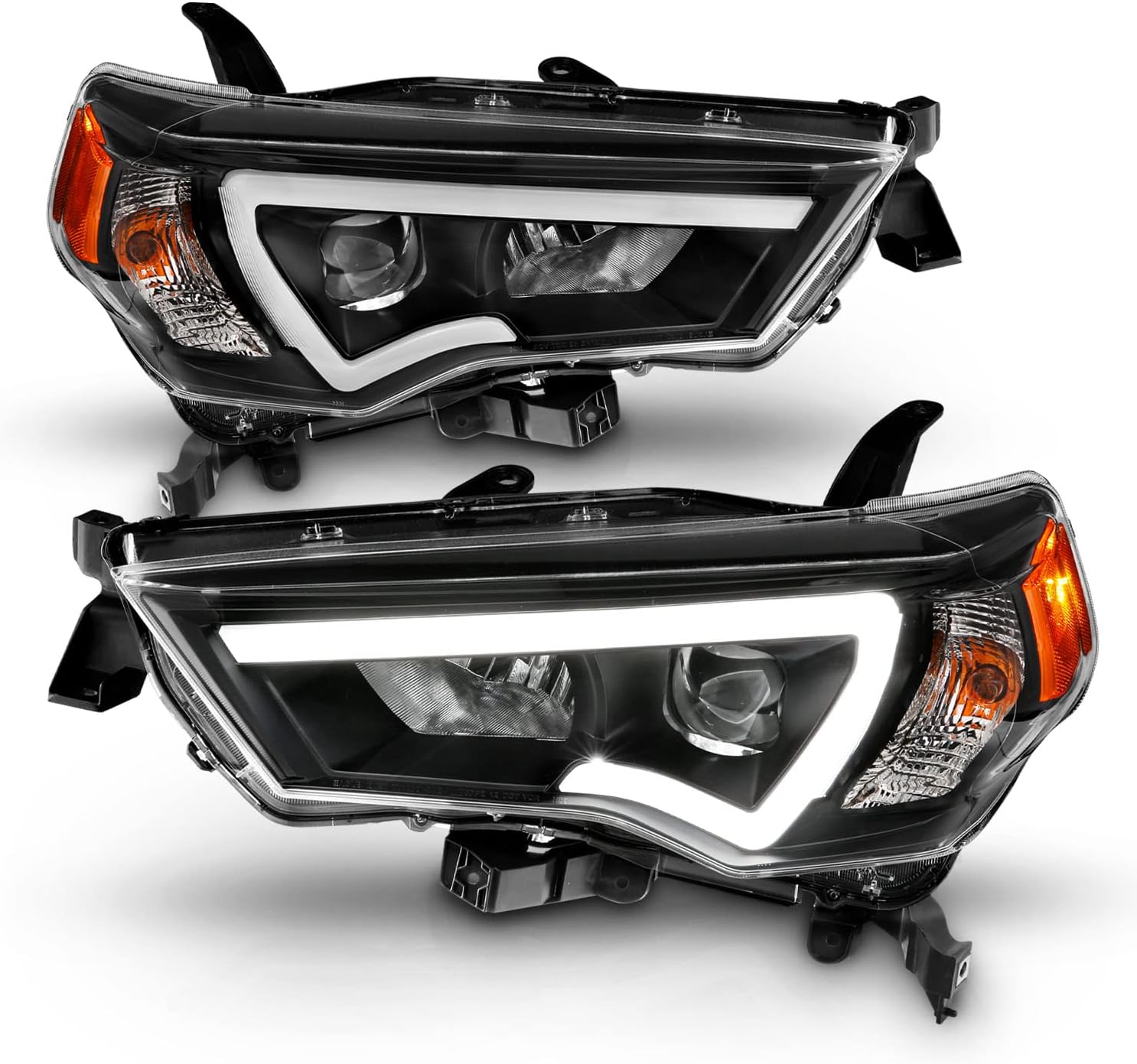 AmeriLite for 2014-2023 Toyota 4-Runner LED Tube Square Projector Black Replacement Headlights Set - Passenger and Driver Side