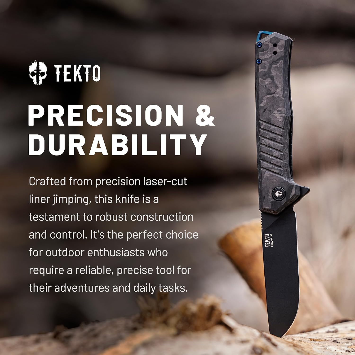 TEKTO F1 Alpha Folding Pocket Knife - Modified Straight Back Blade, Titanium Coated D2 Steel, Tactical Knife, EDC Folding Pocket Knives for Camping, Hunting & Backpacking - Forged Carbon, Blue Accents